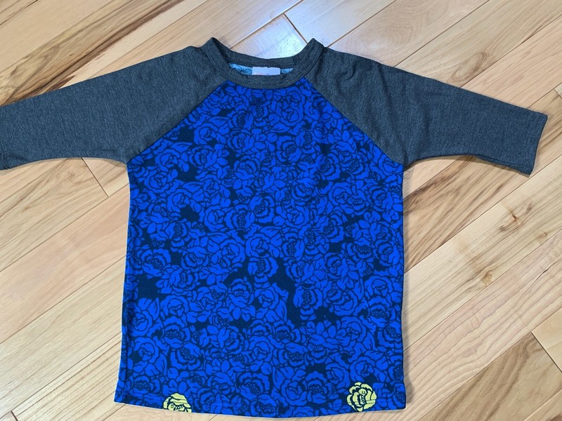 LULAROE Girls Pullover Top 3/4 Length Sleeves Blue & Gray Floral Pattern Sz 6