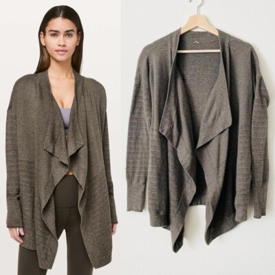 Lululemon SIZE 6 Find Your Calm wrap knit cotton silk blend cardigan Dark Olive