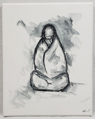 Original Modern Minimal Native American Black And White Ink Drawing By K.A.Davis