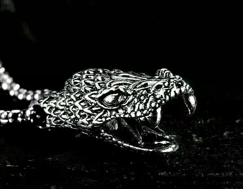Rattle Snake Head Silver Serpent Bites Pendant Jewelry