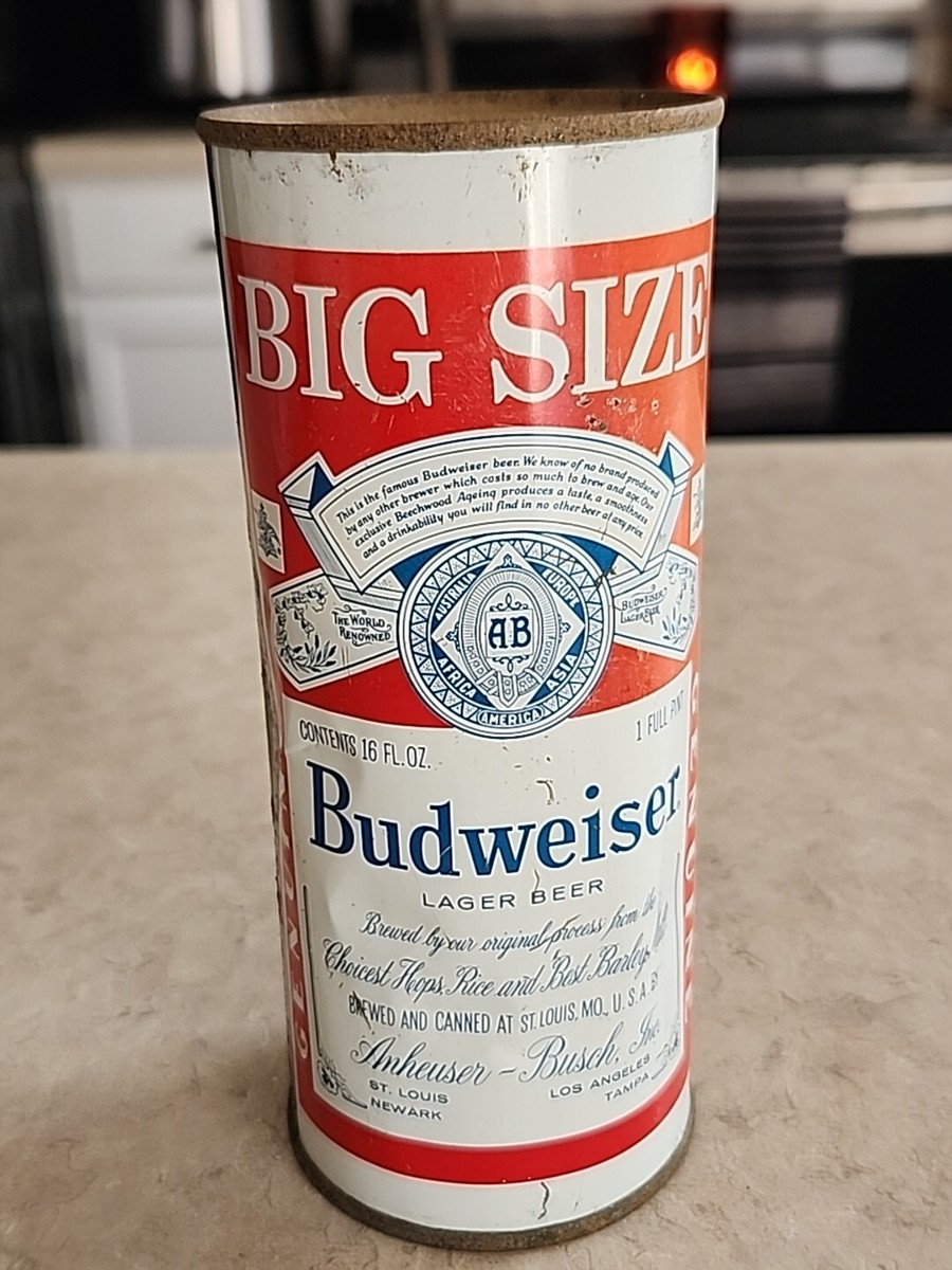 Budweiser Lager Beer - BIG SIZE - 16 Ounce Flat Top Can. St. Louis