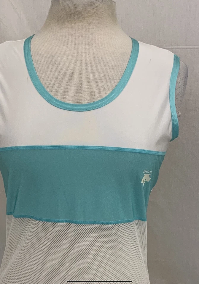 Camisa Descente M Blanca Azul 100% Poli Camiseta sin mangas Correr Japón YGI N2-148 Foto 3 de 4