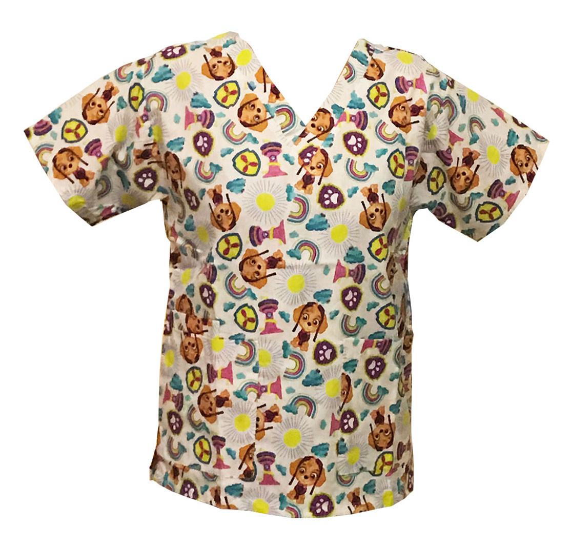 Nickelodeon Nursing Pediatric Character Scrubs Shirt Top Paw Patrol White L