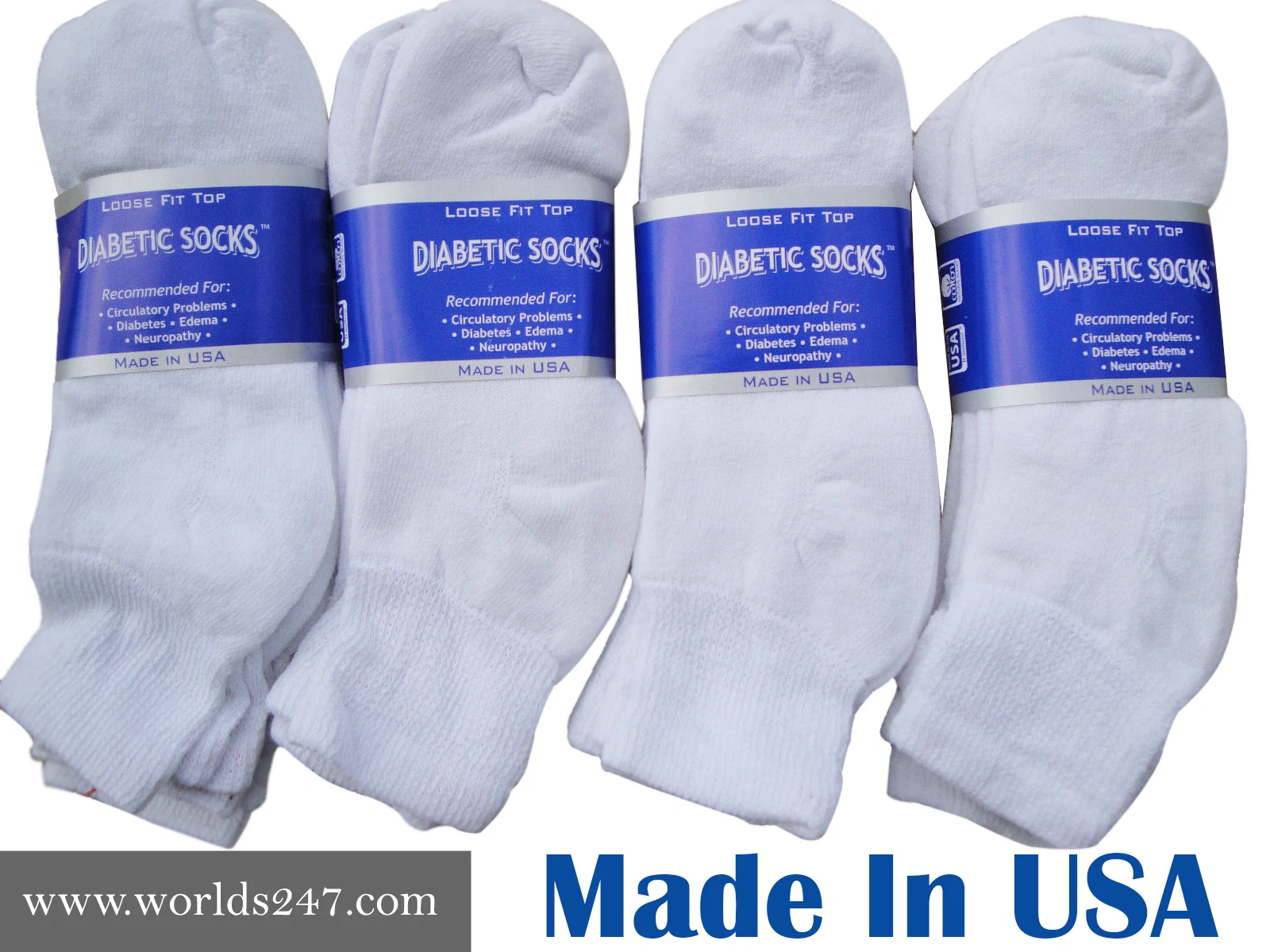 Creswell Best Quality 12 Pairs Made In USA Diabetic Socks White Ankle 13-15 Size