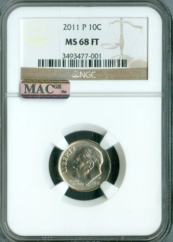 2011 P ROOSEVELT DIME NGC MS68 FT PQ 2ND FINEST GRADE  MAC SPOTLESS  .