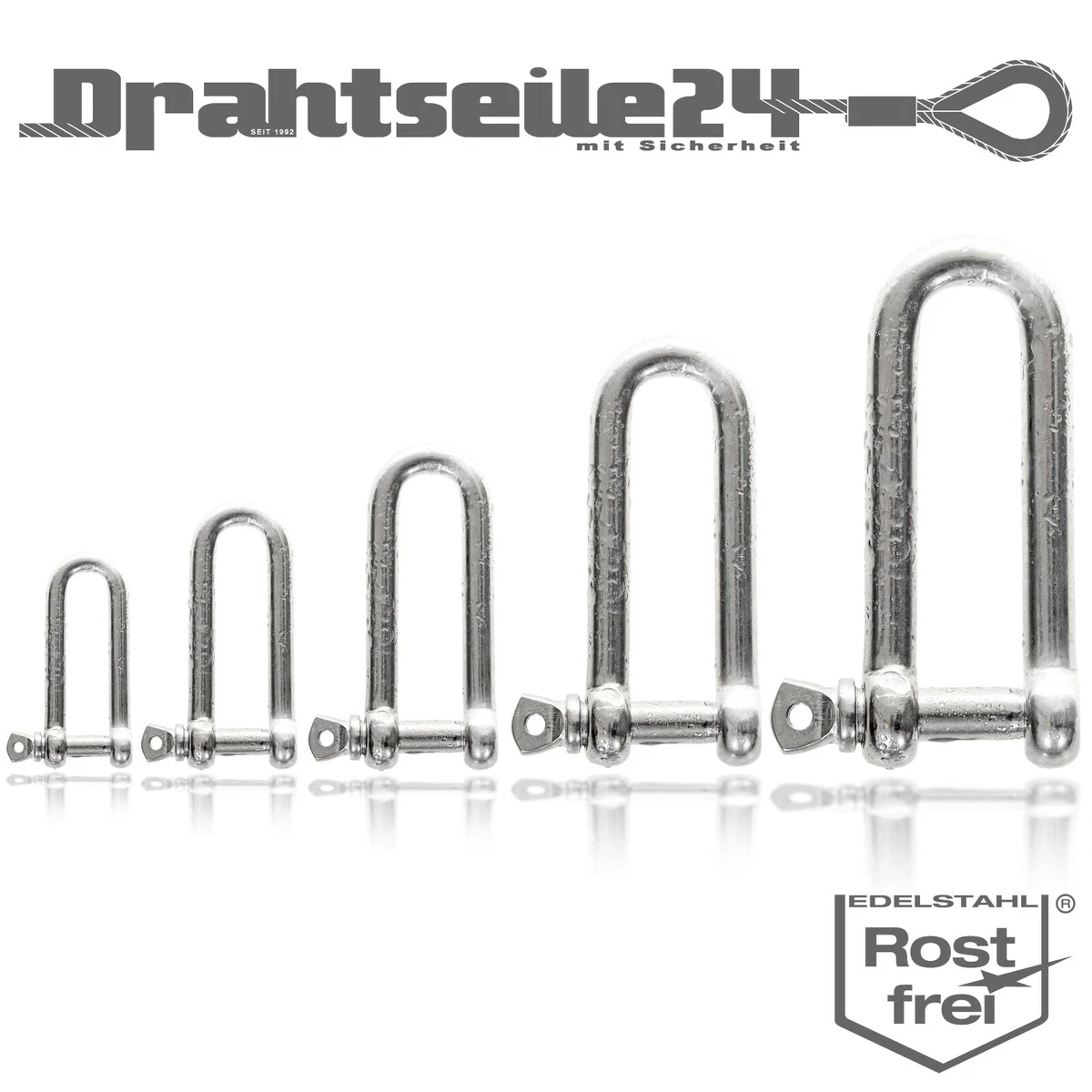 10 X Edelstahl Schäkel 4, Geschweift, Rostfrei, Poliert, V4A AISI 316