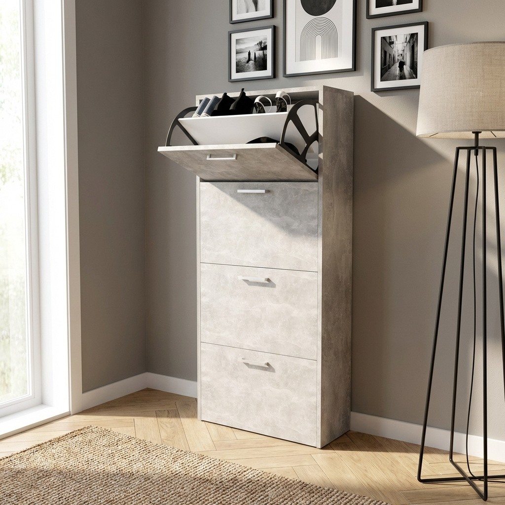 DecHome Paris Scarpiera Salvaspazio 4 Ante Ribalta Cemento 59x25x140