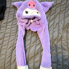 Purple Plush Animal Hat Pig Face with Ears, Padded, Unisex, Polyester, M
