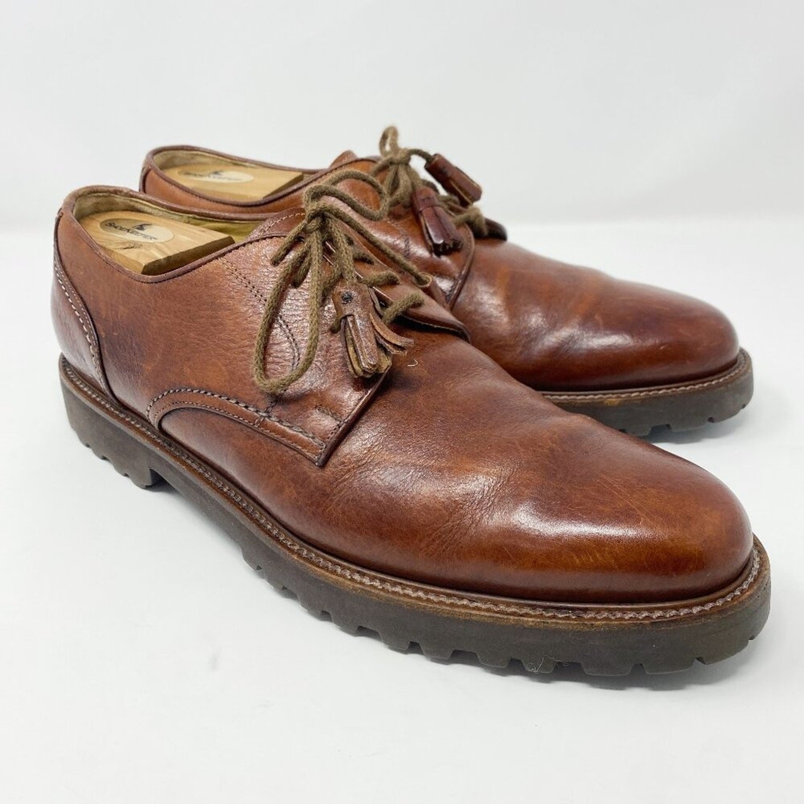 SAOLA Oxford Faconnable in pelle marrone cognac da uomo taglia 10 5 stringate suola Vibram Lug