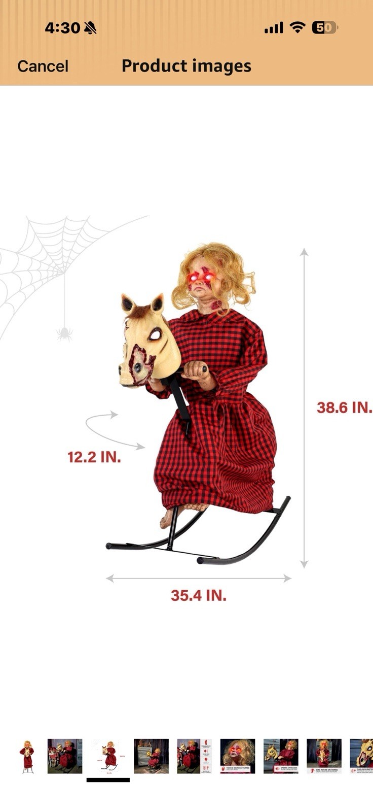 Haunted Hill Farm 3.2-Ft Animatronic Rocking Horse Girl, Halloween 