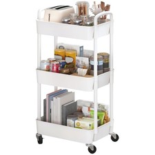3-Tier Rolling Utility Cart with Handle, White