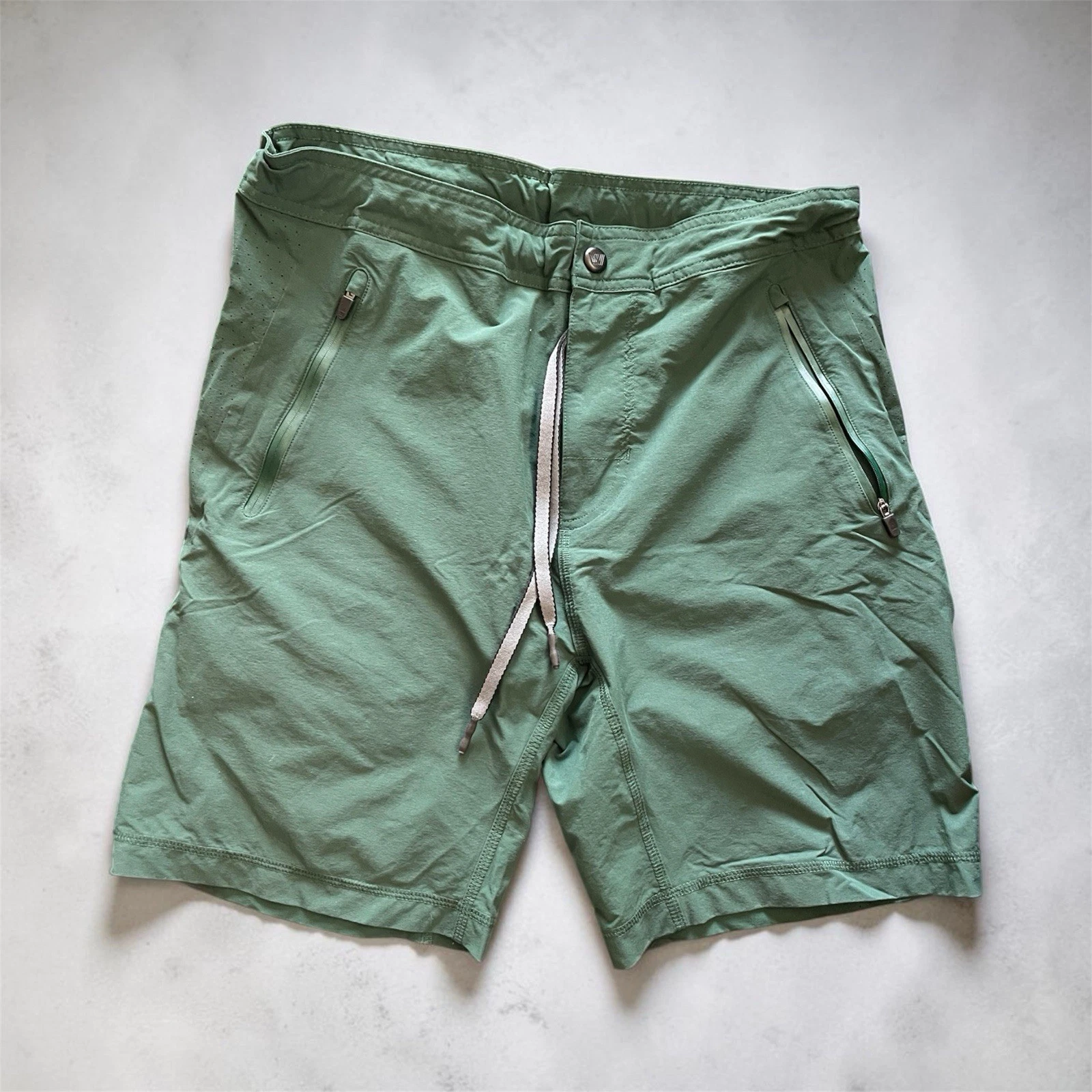 Mack Weldon Shorts Men Medium Green Solid Performance Chino Quick Dry Drawstring