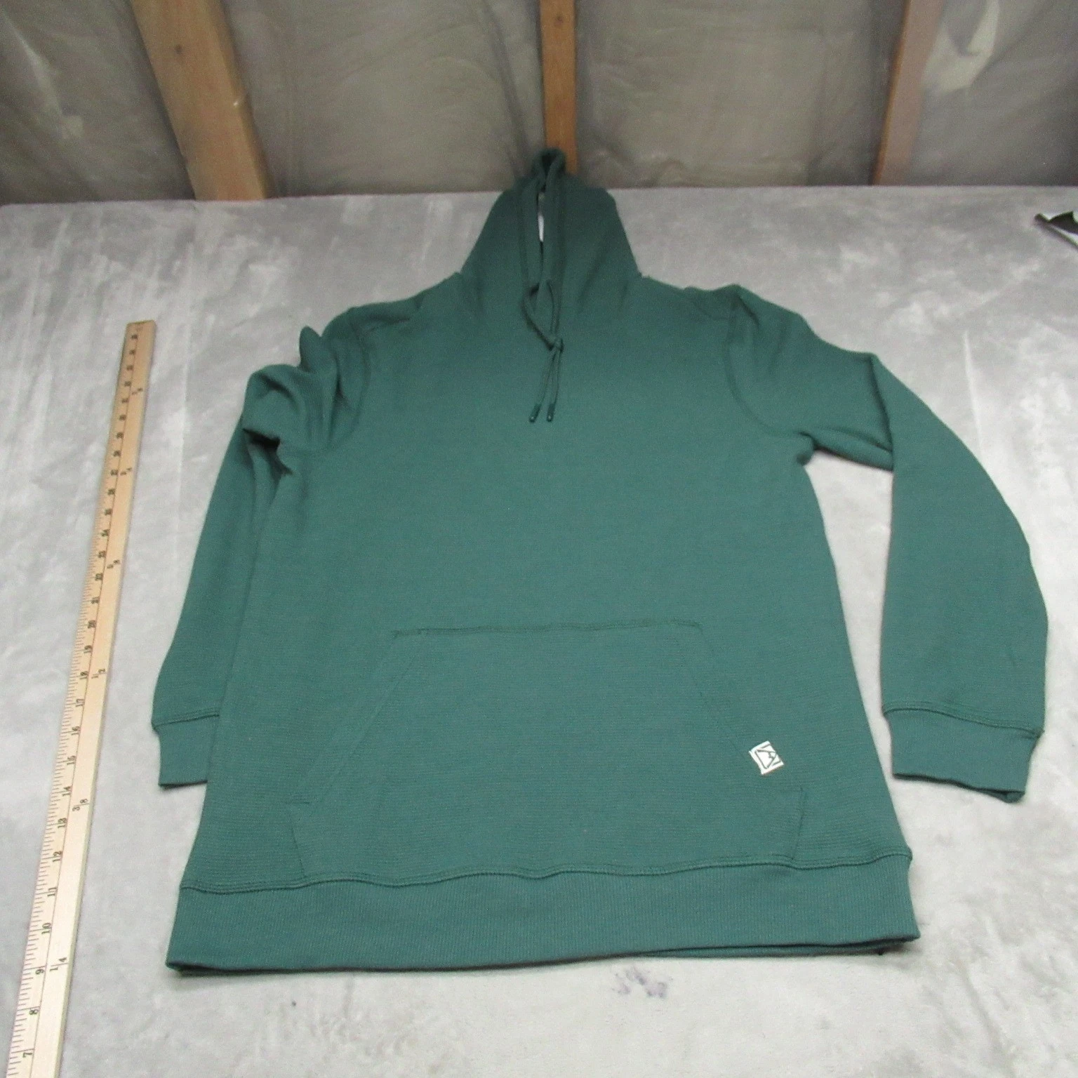 Avalanche Hoodie Mens Small Green Fireside Waffle Knit Pullover Stretch $88 NEW