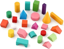 24 Pcs Large 3D Shapes for Teaching Math Manipulatives Geometric Solids Blocks M
