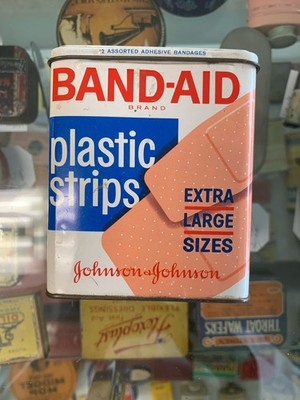 Vintage 1960's? Johnson & Johnson Band Aid Plastic Strips Extra Large Tin- EMPTY
