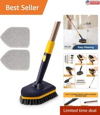 2-in-1 Adjustable Tub Tile Scrubber Brush with Non-Scratch Pads for All Surfaces