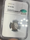 1915-S LINCOLN WHEAT CENT GRADED NGC XF45 CAC