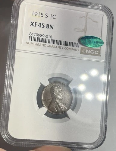 1915-S LINCOLN WHEAT CENT GRADED NGC XF45 CAC