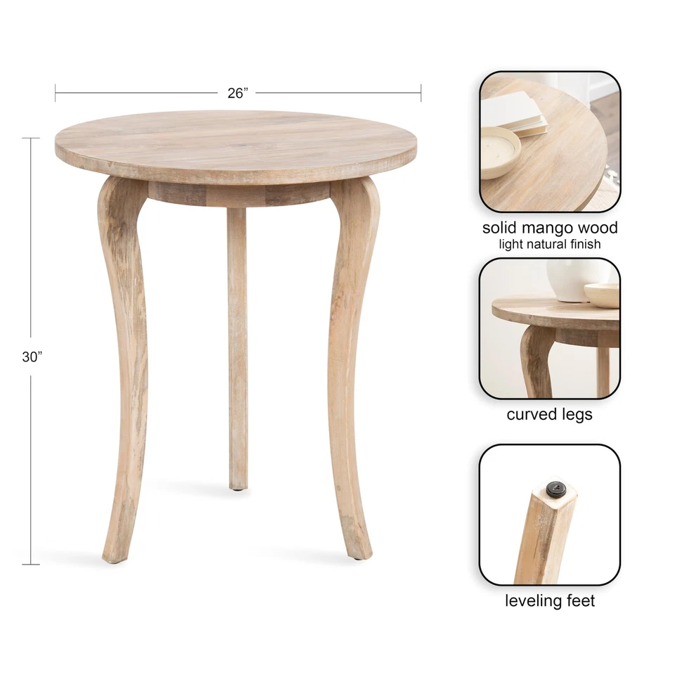 Mariona Coastal Round Mango Wood Entryway Table, 26 x 26 x 30, Light Natural,... - Image 2 of 4