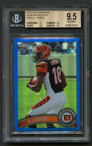 A.J. Green [Looking Left Blue Refractor] #150 2011 Topps Chrome card