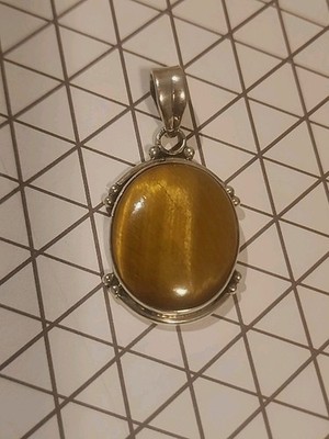 Natürlicher goldener Tigerauge Edelstein Cabochon Anhänger in 925 Sterling Silber