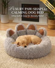 Cute Paw Shaped Dog Bed Calming Fluffy Plush Pet Cat Puppy Nest Soft Warm