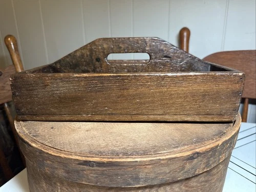 Vintage Antique 19th- 20th Century Wooden Divided Tray With Handle Signed