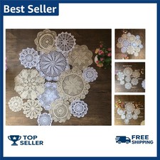 Set of 14 Hand Crochet Doilies Cotton Crocheted Lace Doilies 4-10 Inches Roun...