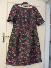 Boden Beatrice Floral Jaquard Fit And Flare Dress 14L (UK) Excellent Black
