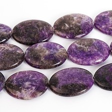 Smooth Purple AAA Lepidolite Oval Gemstone Beads 30X22X6MM Full Strand 15"