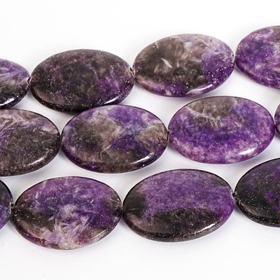 Smooth Purple AAA Lepidolite Oval Gemstone Beads 30X22X6MM Full Strand 15''