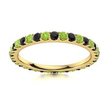 2MM Round Peridot  Black Spinel 925 Sterling Silver Gold Plated Eternity Ring
