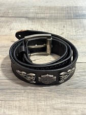 Harley-Davidson Black Leather Belt with Fire Flame Logo Size 38 Grunge Biker Y2K
