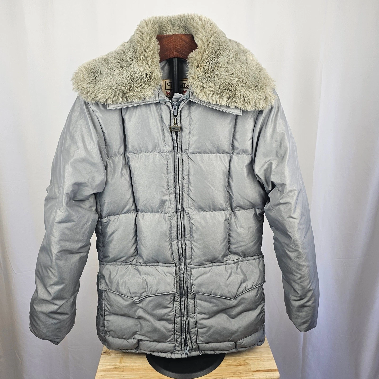 VTG 70 Walls Blizzard-Pruf Down Puffer Jacket Mens 38 Gray Faux Fur Retro