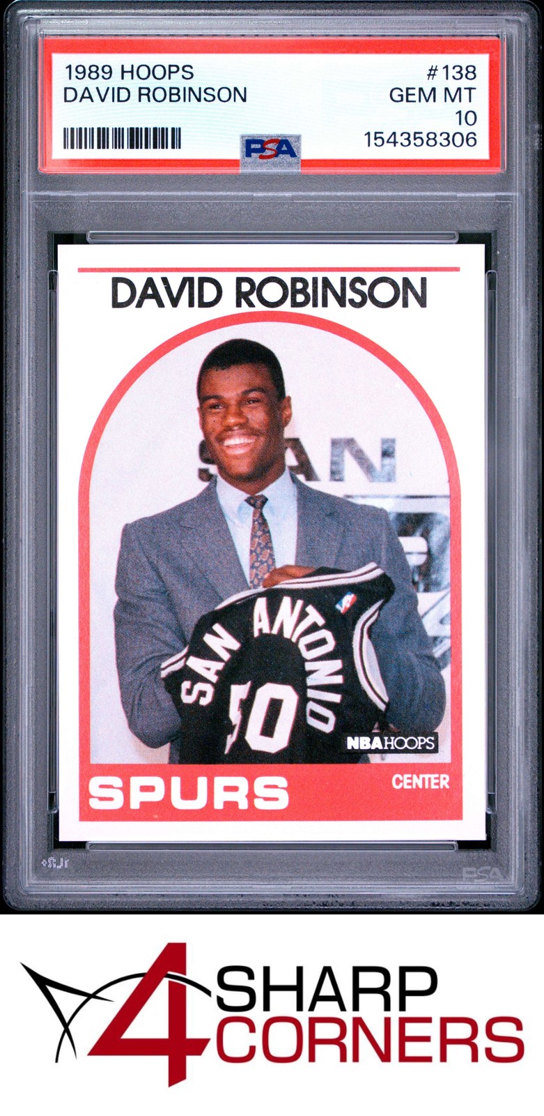 1989 HOOPS #138 DAVID ROBINSON RC SPURS HOF PSA 10 view 1