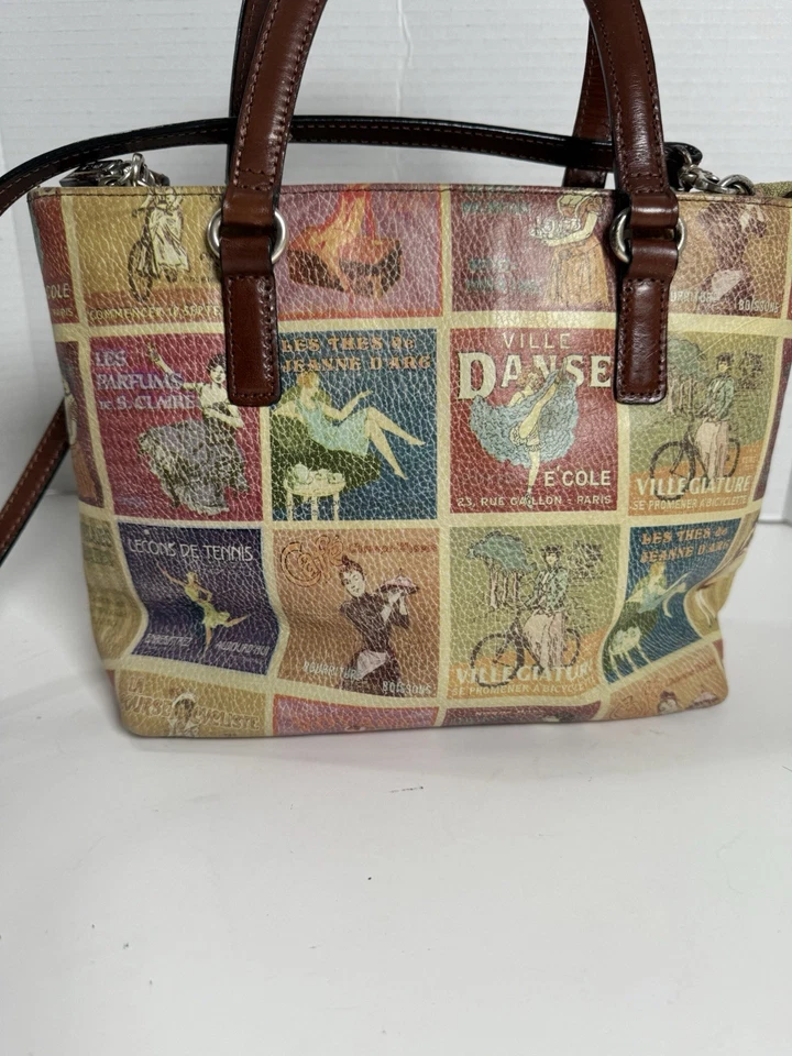 Bolsa tote satchel couro fóssil vintage estampa pin up couro/marrom - Imagem 4 de 4