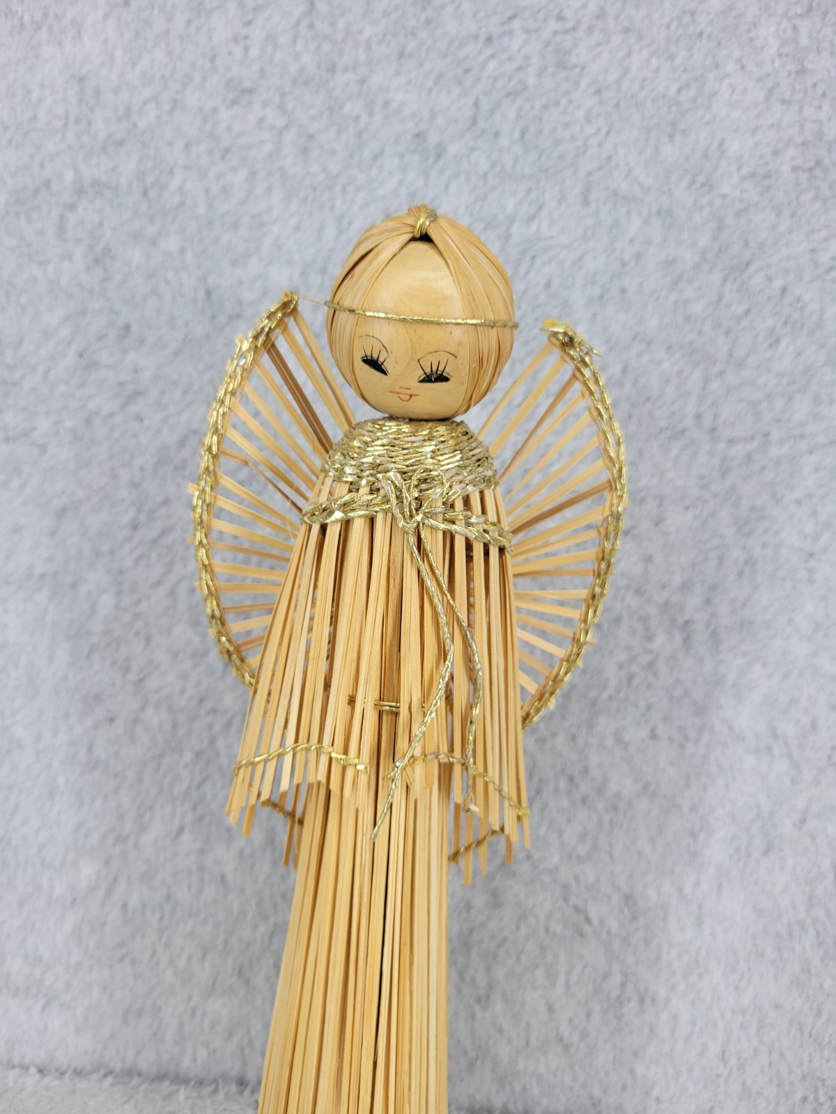 Handmade Straw Rattan Angel Christmas Ornament Wooden Face Mid-Century ...