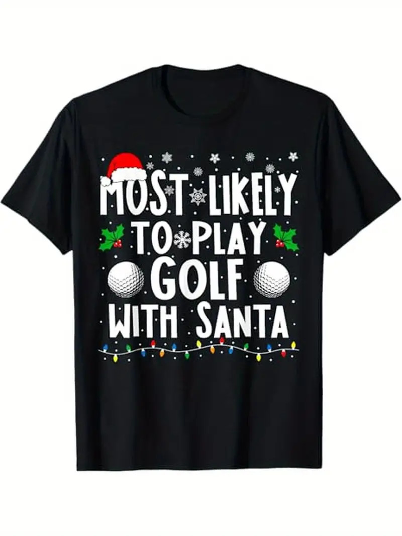 Most Likely To Play Golf With Santa Family Christmas T-Shirt, 100% Cotton, Gift♡