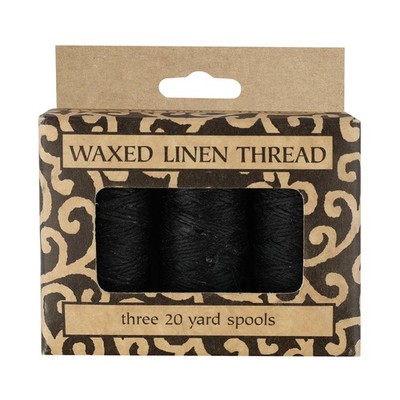 Waxed Genuine Linen Thread, 20 Yards, Pack of 3 Spools: Black (BBHM209) LIN-B...