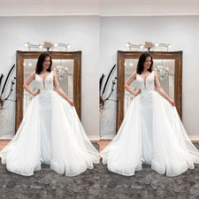 Elegant Mermaid Wedding Dresses With Detachable Train Lace Bridal Gowns