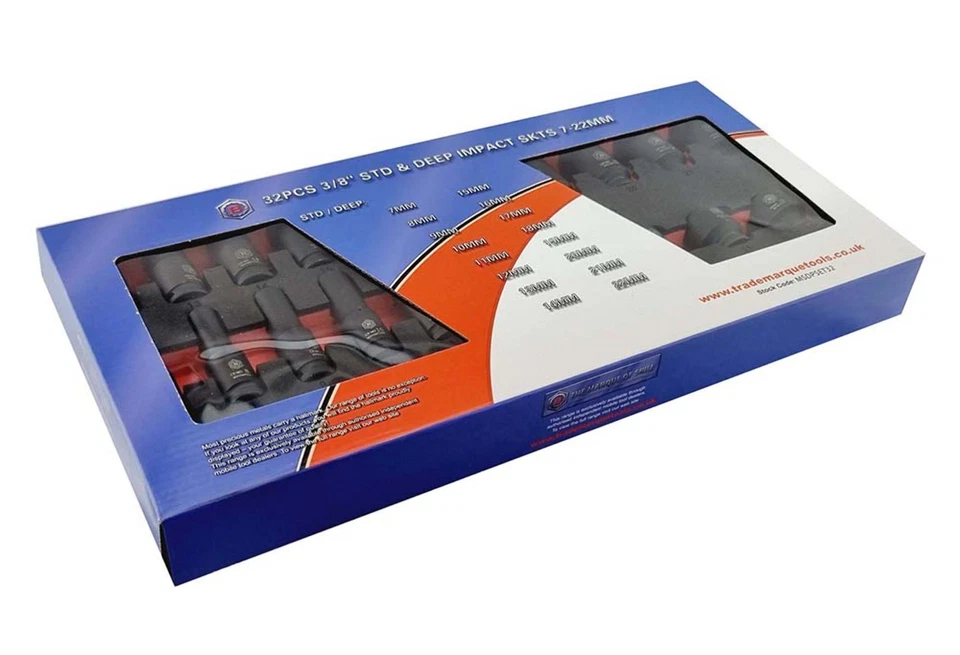 Britool Hallmark 32pc 3/8" Drive Impact Socket Set (Standard & Deep) 7-22mm - Image 3 of 4