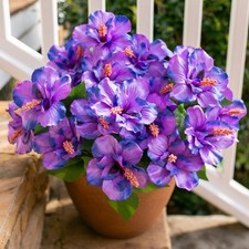 Fake Hibiscus Artificial Flowers Plants for Outdoors Decoration, 4 Bundles Si...