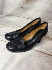 Antonio Melani Black Leather Heels 6M Loafer Style Square Toe Career