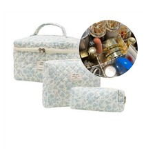 M-UP1  3Pcs  Cotton Quilted Makeup Bag, Floral Aesthetic Cosmetic Bag Set for ...