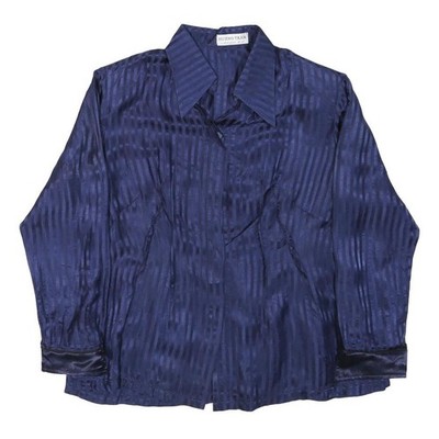 HUONG TRAM Damen Blau Gestreiftes Hemd Langarm Spitzkragen S Viskose Satin