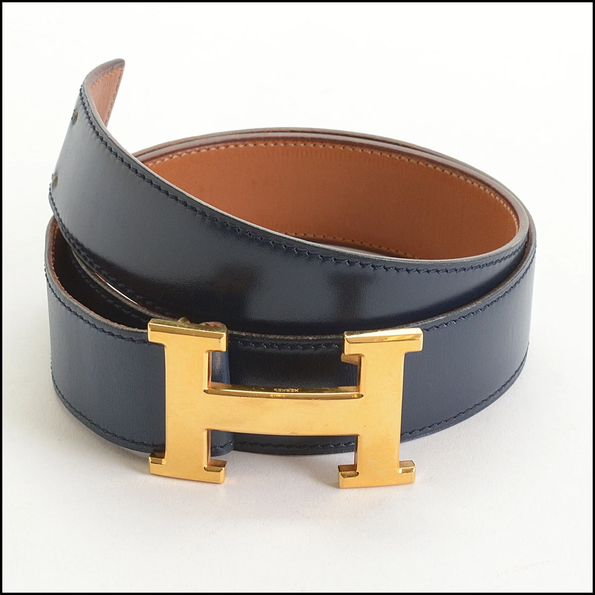 Ceinture Hermès Réversible Bleu Jean, Boucle H Dorée - Taille 100 - Très Bon état