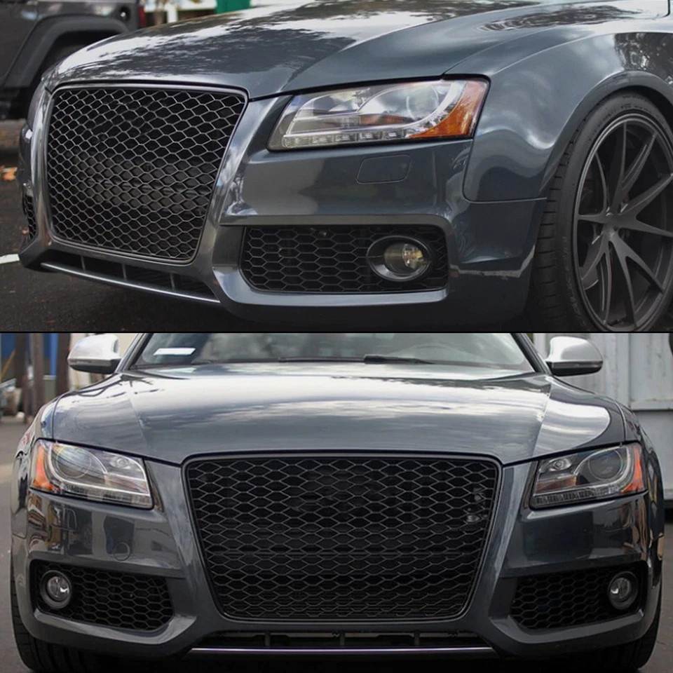 Front Mesh RS5 Style Bumper Grille For Audi A5/S5 B8 8T 2008-2012 Glossy Black Foto 4 de 4