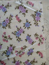 REMNANT Pink  Purple Roses Floral Cotton Flannel Fabric 13" x 9 1/2" 