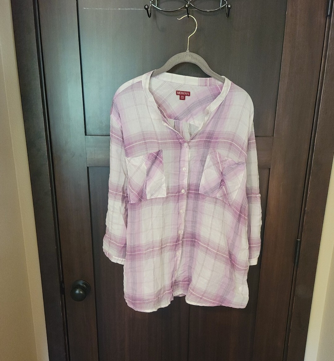 Blusa para mujer Merona con botones delanteros ligeros a cuadros talla XXL 2XL usada en excelente estado