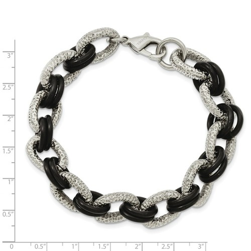 Stainless Steel Textured & Black Rubber 9in Bracelet - Picture 5 of 5